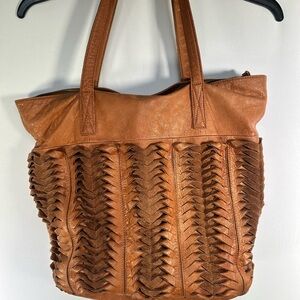 Chic Brown Leather Tote with Textured Design